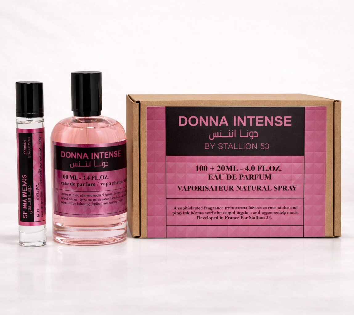 Donna Intense perfume bottle and packaging on a white background