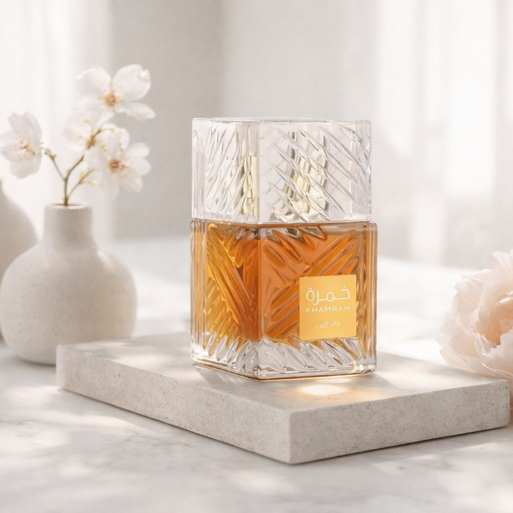 Decorative glass vase with a floral arrangement on a marble surface